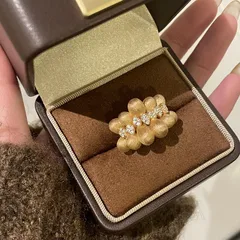 Brushed Copper Open Rings For Women Featuring Water Droplets Pattern With Zircon Inlay In Gold 2