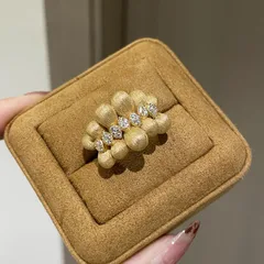 Brushed Copper Open Rings For Women Featuring Water Droplets Pattern With Zircon Inlay In Gold 3