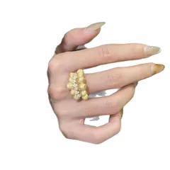 Brushed Copper Open Rings For Women Featuring Water Droplets Pattern With Zircon Inlay In Gold 5