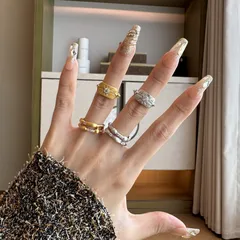 Brushed Copper Rings For Women With Electroplated Gold Plating And Rhinestone Inlay, Perfect For Daily Wear 3