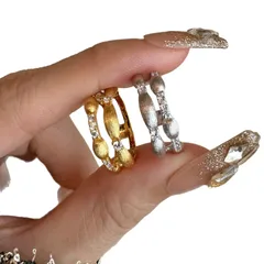 Brushed Copper Rings For Women With Electroplated Gold Plating And Rhinestone Inlay, Perfect For Daily Wear 5