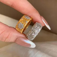 Brushed Copper Snowflake Open Ring For Women With Electroplated Gold Plating And Zircon Inlay