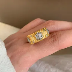 Brushed Copper Snowflake Open Ring For Women With Electroplated Gold Plating And Zircon Inlay 2