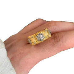 Brushed Copper Snowflake Open Ring For Women With Electroplated Gold Plating And Zircon Inlay 5