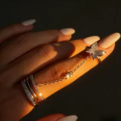 Butterfly Open Ring For Women, 1 Piece Zinc Alloy With White K Plated Finish And Rhinestone Inlay