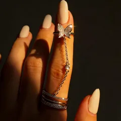 Butterfly Open Ring For Women, 1 Piece Zinc Alloy With White K Plated Finish And Rhinestone Inlay 2