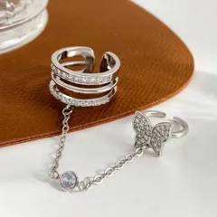 Butterfly Open Ring For Women, 1 Piece Zinc Alloy With White K Plated Finish And Rhinestone Inlay 3