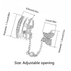 Butterfly Open Ring For Women, 1 Piece Zinc Alloy With White K Plated Finish And Rhinestone Inlay 4