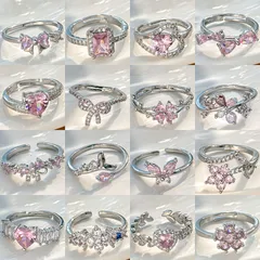 Butterfly Open Ring For Women In Copper With Rhinestones, Featuring Natural Pink Color, Perfect For Summer 3