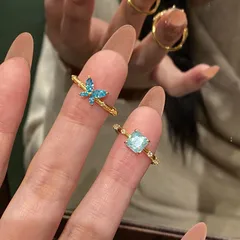 Butterfly Open Ring For Women In Blue, Electroplated Copper Jewelry