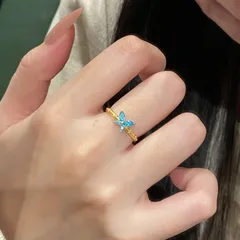 Butterfly Open Ring For Women In Blue, Electroplated Copper Jewelry 3