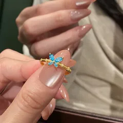 Butterfly Open Ring For Women In Blue, Electroplated Copper Jewelry 4