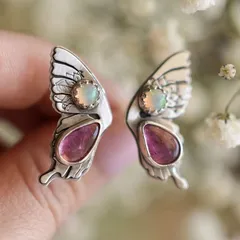 Butterfly Open Ring For Women In Metal Featuring October Birthstone Opal With Electroplated Finish