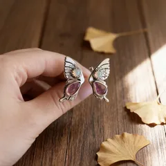 Butterfly Open Ring For Women In Metal Featuring October Birthstone Opal With Electroplated Finish 3