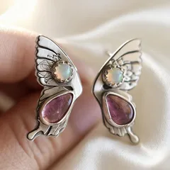 Butterfly Open Ring For Women In Metal Featuring October Birthstone Opal With Electroplated Finish 4