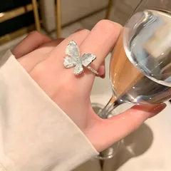 Butterfly Open Rings For Women In Alloy With Rhinestones, Featuring 0.03µm Coating Thickness And Cutting Craft
