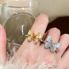 Butterfly Open Rings For Women In Alloy With Rhinestones, Featuring 0.03µm Coating Thickness And Cutting Craft 2