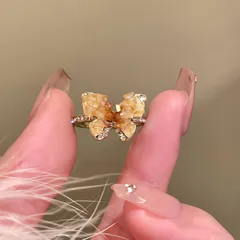Butterfly Open Rings For Women In Alloy With Rhinestones, Featuring 0.03µm Coating Thickness And Cutting Craft 5