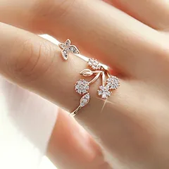 Butterfly Ring For Unisex Featuring Electroplated Gold Alloy With Rhinestones Inlay