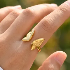 Butterfly Ring For Women In 201 Stainless Steel With 18K Real Gold Plated Finish Featuring PVD Coated 0.03µm Thickness