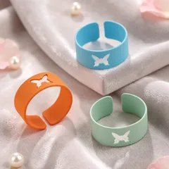 Butterfly Spray Paint Alloy Ring With Zinc Alloy Chain, Stylish Jewelry For Adults 4