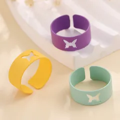 Butterfly Spray Paint Alloy Rings With Zinc Alloy Chain Material For Adults Stylish Jewelry 2