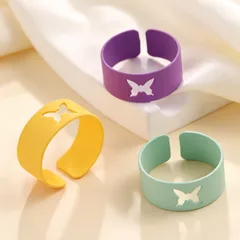 Butterfly Spray Paint Alloy Rings With Zinc Alloy Chain Material For Adults Stylish Jewelry 3