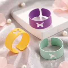 Butterfly Spray Paint Alloy Rings With Zinc Alloy Chain Material For Adults Stylish Jewelry 4