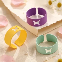 Butterfly Spray Paint Alloy Rings With Zinc Alloy Chain Material For Adults Stylish Jewelry 5