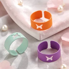 Butterfly Spray Paint Alloy Rings With Zinc Alloy Chain For Adults Stylish Jewelry Set