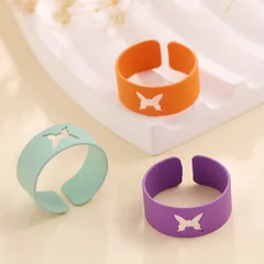 Butterfly Spray Paint Alloy Rings With Zinc Alloy Chain For Adults Stylish Jewelry Set 2