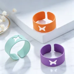 Butterfly Spray Paint Alloy Rings With Zinc Alloy Chain For Adults Stylish Jewelry Set 3