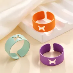 Butterfly Spray Paint Alloy Rings With Zinc Alloy Chain For Adults Stylish Jewelry Set 4