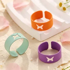 Butterfly Spray Paint Alloy Rings With Zinc Alloy Chain For Adults Stylish Jewelry Set 5