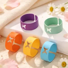 Butterfly Spray Paint Alloy Rings With Zinc Alloy Chain For Adults Stylish Stainless Steel Jewelry Set