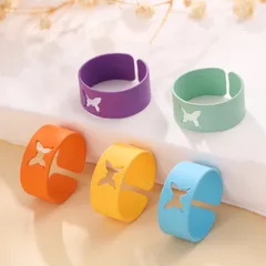 Butterfly Spray Paint Alloy Rings With Zinc Alloy Chain For Adults Stylish Stainless Steel Jewelry Set 2
