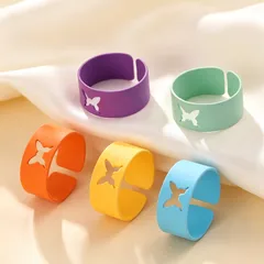 Butterfly Spray Paint Alloy Rings With Zinc Alloy Chain For Adults Stylish Stainless Steel Jewelry Set 3