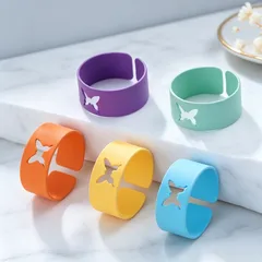 Butterfly Spray Paint Alloy Rings With Zinc Alloy Chain For Adults Stylish Stainless Steel Jewelry Set 5