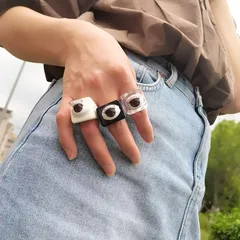 Geometric Acrylic Ring For Women Featuring Epoxy Design In Cartoon Style, 1 Piece