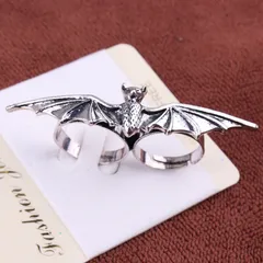 Halloween Bat Open Ring For Unisex Casual Style, Silver Plated Alloy, 1 Piece 3