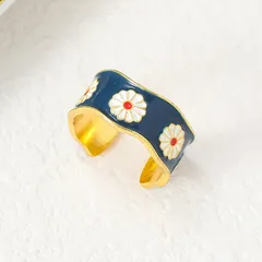 Casual Women’s Open Ring For Flowers Featuring Enamel Design In Alloy, 1 Piece 3