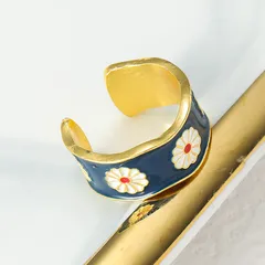 Casual Women’s Open Ring For Flowers Featuring Enamel Design In Alloy, 1 Piece 4