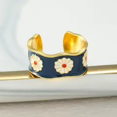 Casual Women’s Open Ring For Flowers Featuring Enamel Design In Alloy, 1 Piece 5