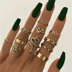 Gold Animal Charm Ring Set For Women With Artificial Gemstones, Casual Style For Halloween 3