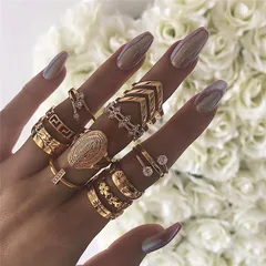 Gold Animal Charm Ring Set For Women With Artificial Gemstones, Casual Style For Halloween 4