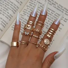 Gold Animal Charm Ring Set For Women With Artificial Gemstones, Casual Style For Halloween 5