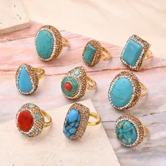 1 Pc/Package Piece Round Oval Rectangle Adjustable Ring Sea Bamboo Turquoise Copper Rhinestones Tourmaline Clay Long-Lasting Plated 18K Gold Women's Casual Vintage Style Vacation