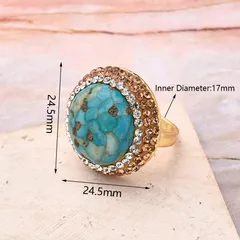 1 Pc/Package Piece Round Oval Rectangle Adjustable Ring Sea Bamboo Turquoise Copper Rhinestones Tourmaline Clay Long-Lasting Plated 18K Gold Women's Casual Vintage Style Vacation 3