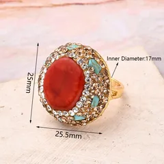 1 Pc/Package Piece Round Oval Rectangle Adjustable Ring Sea Bamboo Turquoise Copper Rhinestones Tourmaline Clay Long-Lasting Plated 18K Gold Women's Casual Vintage Style Vacation 4