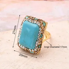1 Pc/Package Piece Round Oval Rectangle Adjustable Ring Sea Bamboo Turquoise Copper Rhinestones Tourmaline Clay Long-Lasting Plated 18K Gold Women's Casual Vintage Style Vacation 5